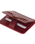 Red Croc Flat Compact Credit Card Wallet With 2 ID Windows, 6CC