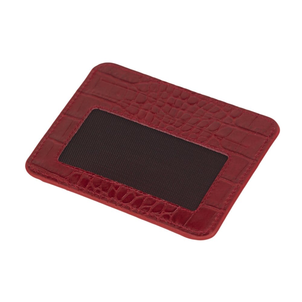Red Croc Flat Compact Credit Card Wallet With 2 ID Windows, 6CC