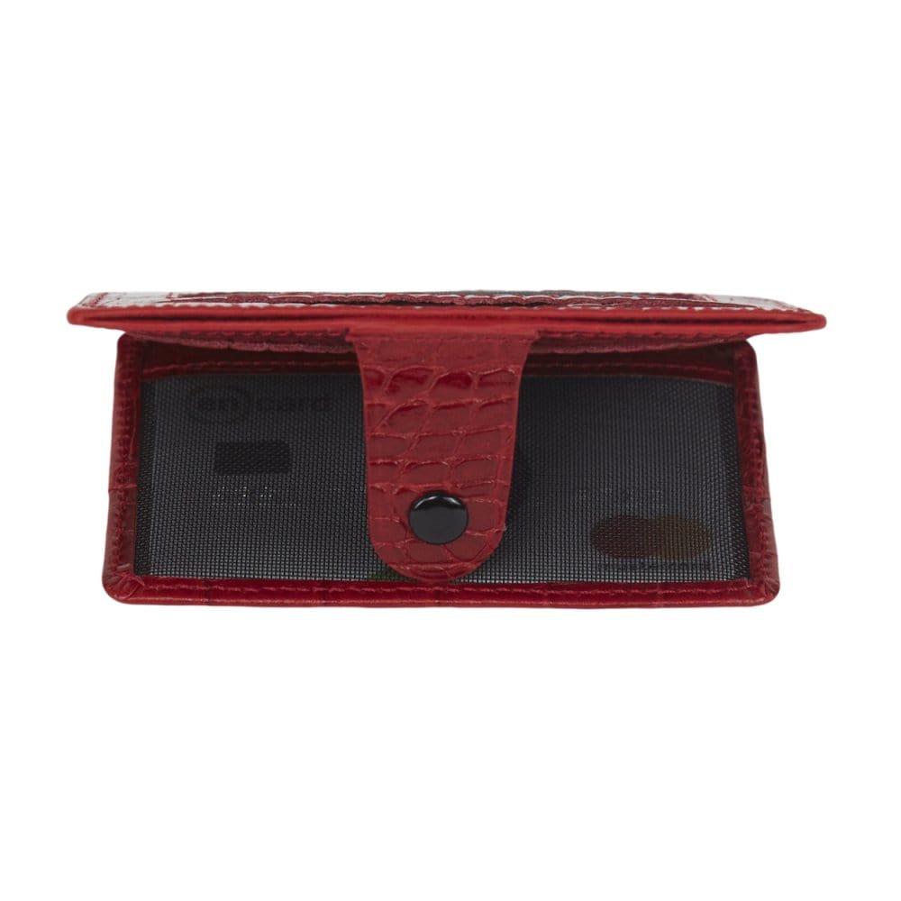 Red Croc Flat Compact Credit Card Wallet With 2 ID Windows, 6CC