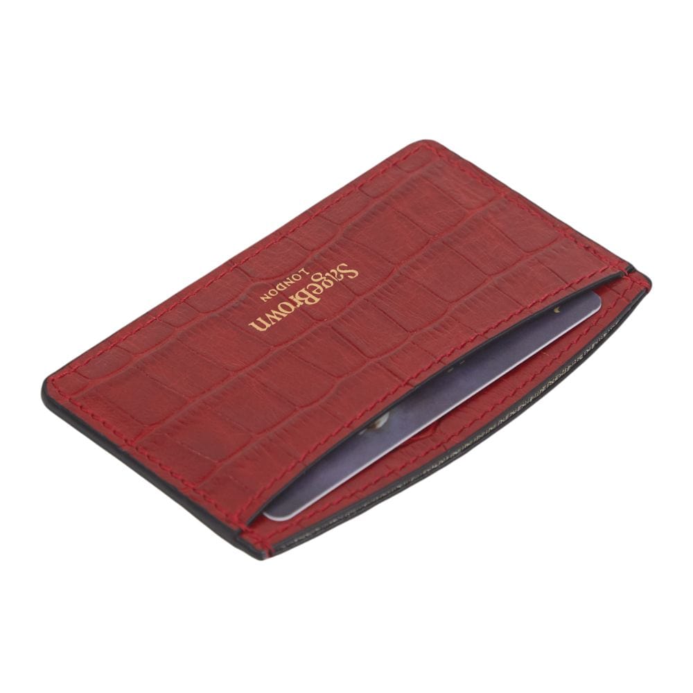 RFID Flat Leather Card Holder, red croc, reverse view