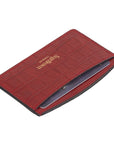 RFID Flat Leather Card Holder, red croc, reverse view