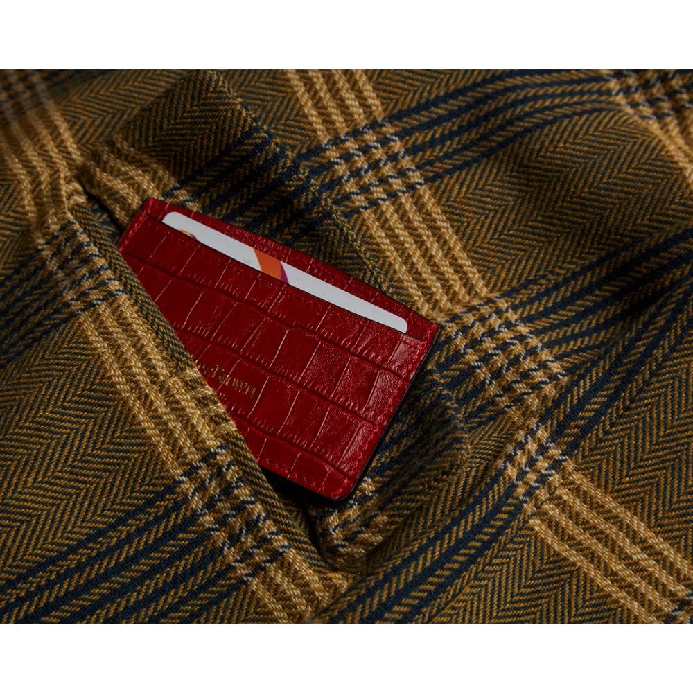 RFID Flat Leather Card Holder, red croc