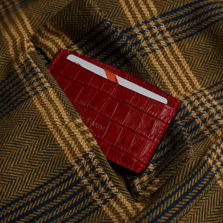 RFID Flat Leather Card Holder, red croc