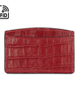 RFID Flat Leather Card Holder, red croc, front view