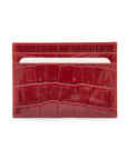 Flat leather credit card wallet 4 CC, red croc, front