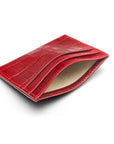 Flat leather credit card wallet 4 CC, red croc, inside