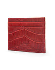 Flat leather credit card wallet 4 CC, red croc, back