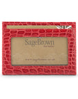 Flat leather card wallet with ID window, red croc, front