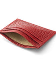 Flat leather card wallet with ID window, red croc, back