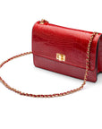 Leather chain bag, red croc, side view