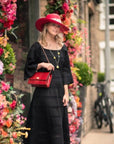 Leather chain bag, red croc, lifestyle view