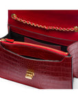 Leather chain bag, red croc, inside view