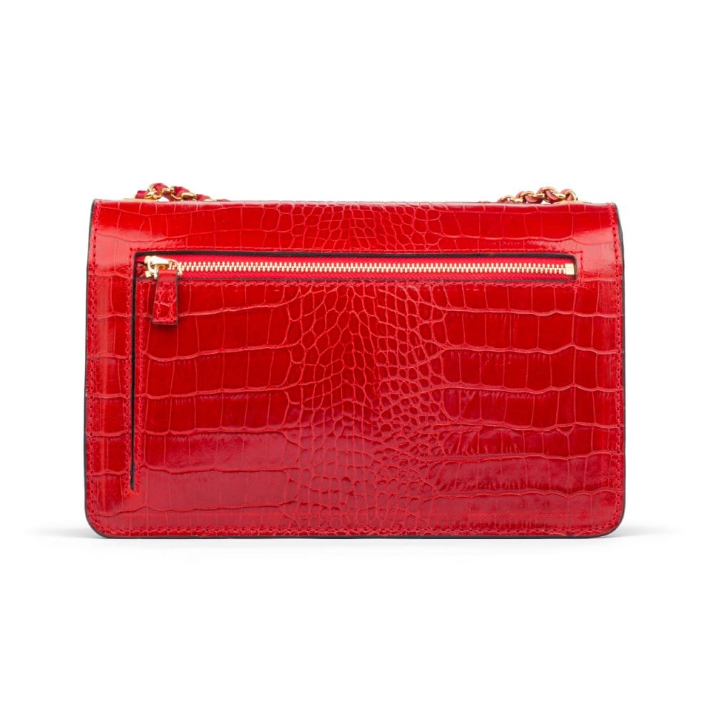 Leather chain bag, red croc, back view