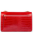 Leather chain bag, red croc, back view