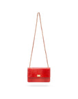 Leather chain bag, red croc, shoulder strap