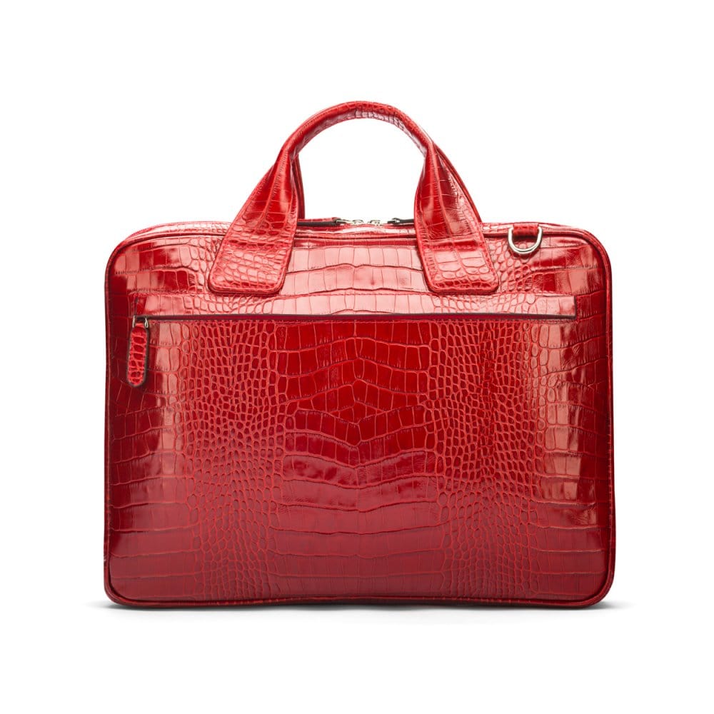 Leather 13" laptop briefcase, red croc, back