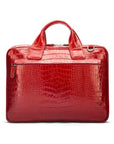 Leather 13" laptop briefcase, red croc, back