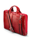 Leather 13" laptop briefcase, red croc, side