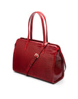 Ladies' leather 15" laptop handbag, red croc, with shoulder strap