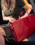 Ladies' leather 15" laptop handbag, red croc, lifestyle