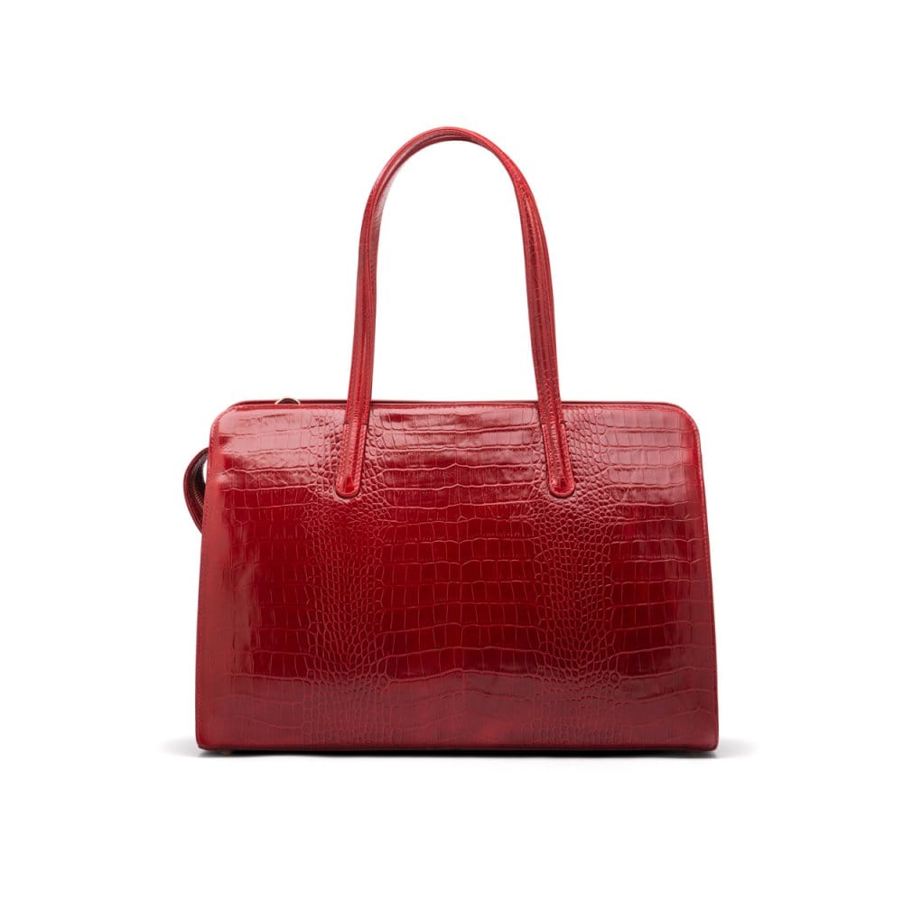 Ladies' leather 15" laptop handbag, red croc, front
