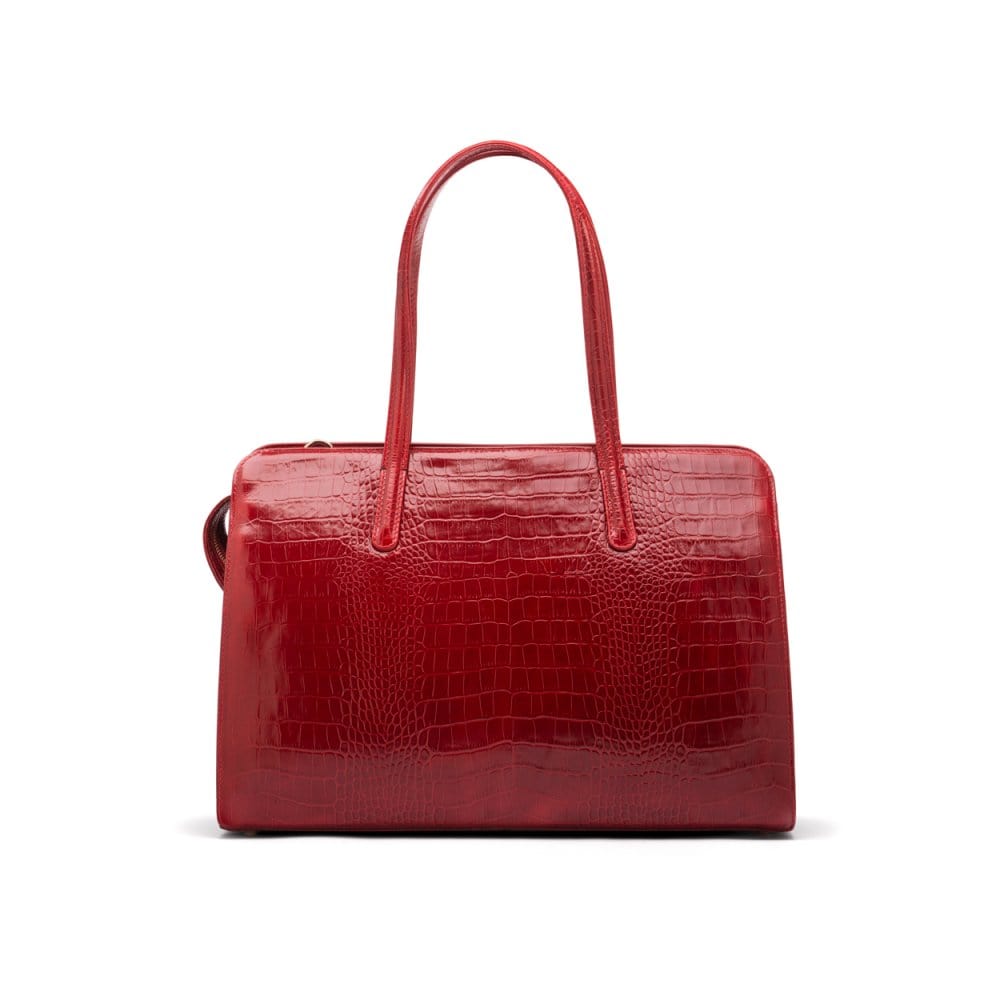 Ladies&#39; leather 15&quot; laptop handbag, red croc, front