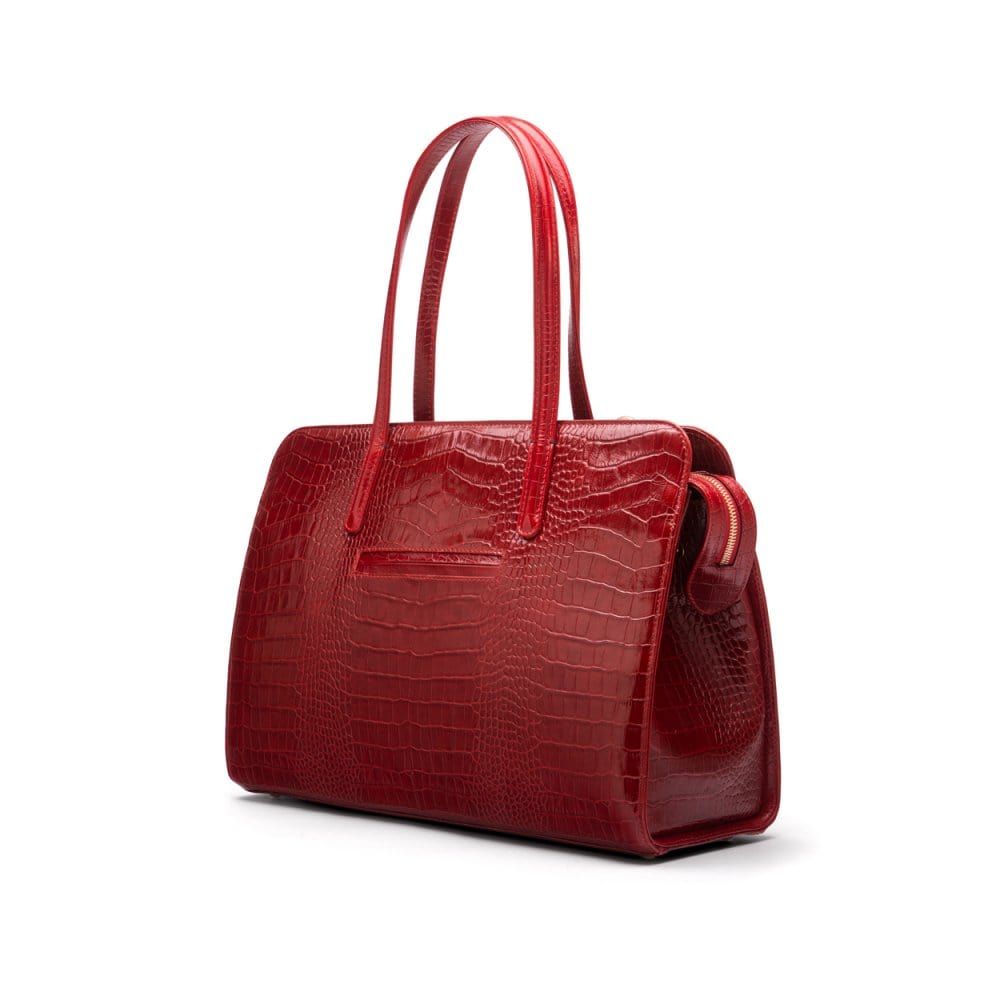 Ladies' leather 15" laptop handbag, red croc, back