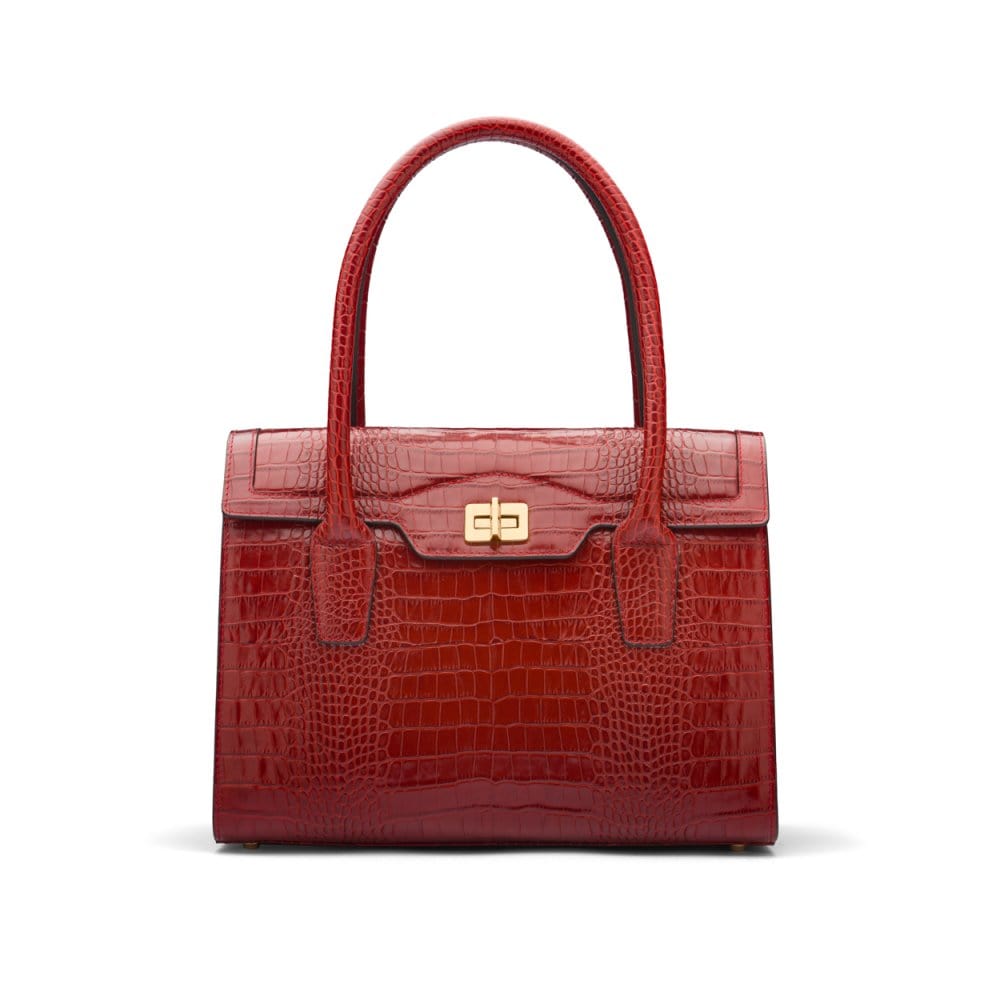 Large leather Morgan bag, red croc, front view
