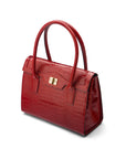 Large leather Morgan bag, red croc, side view