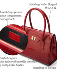 Large leather Morgan bag, red croc, features