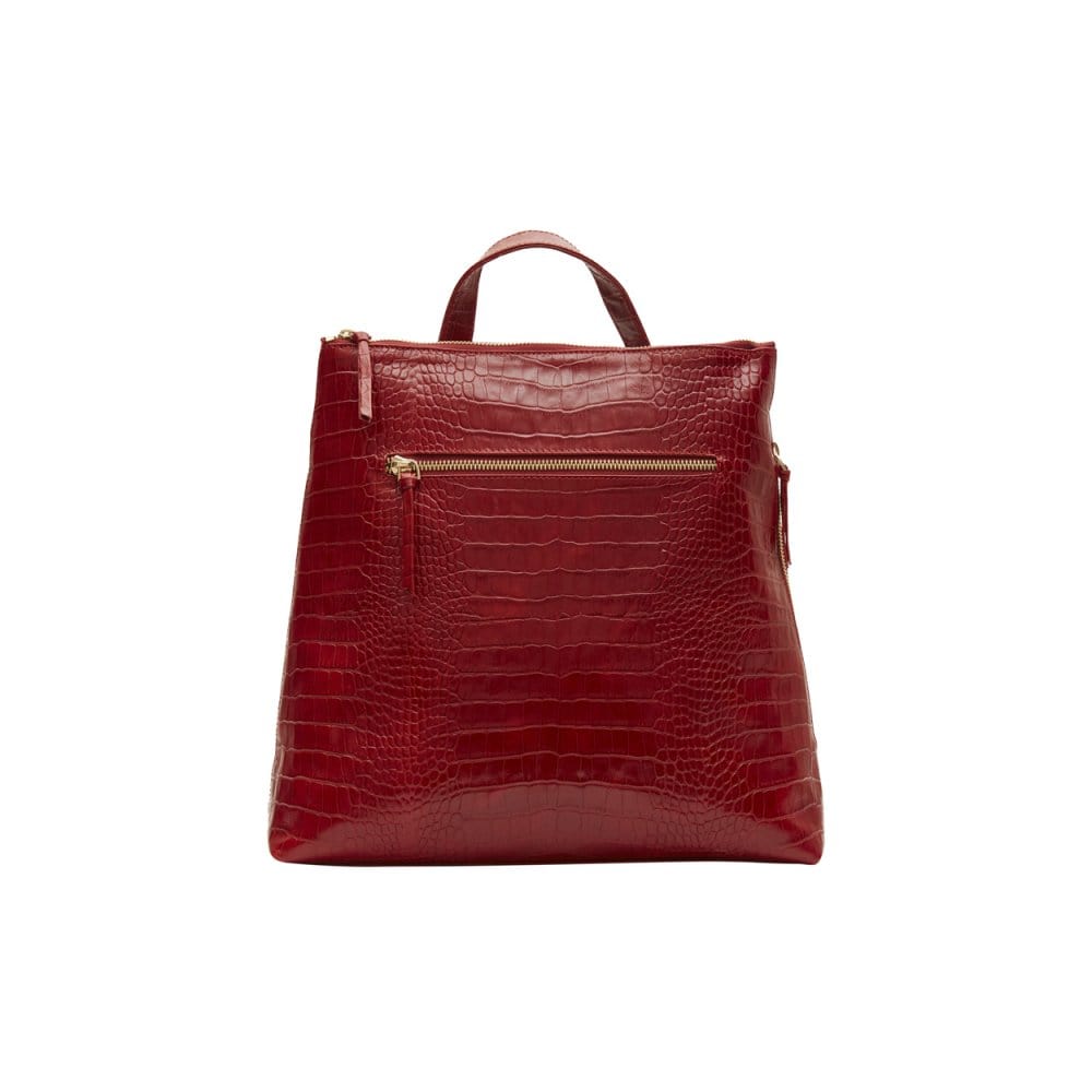 Leather 13" laptop backpack, red croc, front