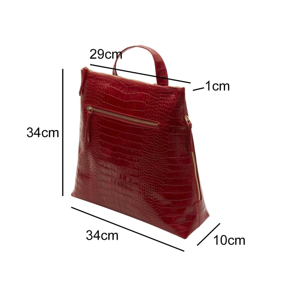 Leather 13" laptop backpack, red croc, dimensions