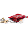 Leather card case with zip coin purse and key chain, red croc, inside