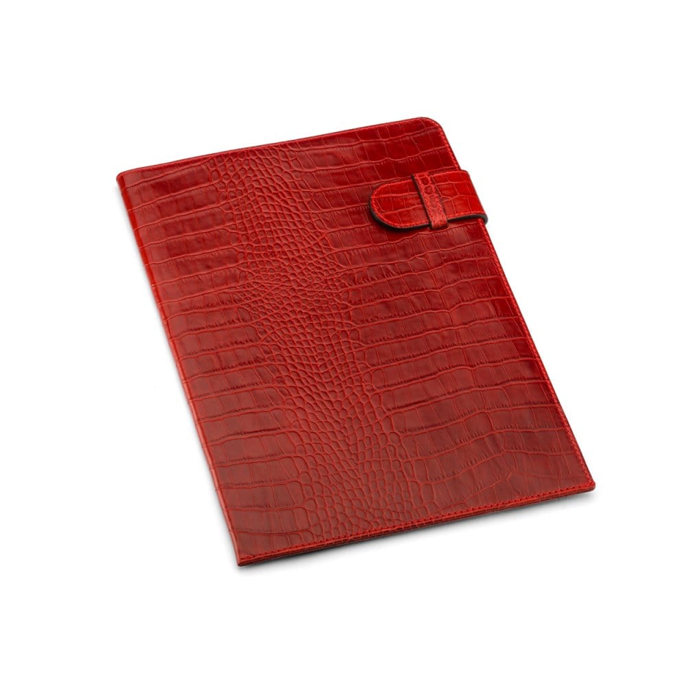 A4 leather document folder, red croc, front view