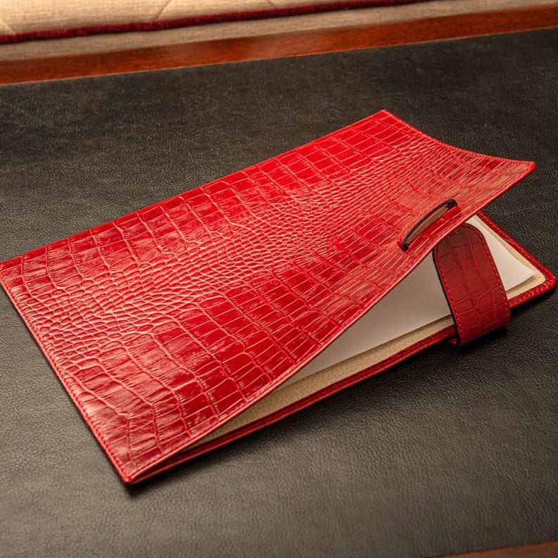 A4 leather document folder, red croc, lifestyle