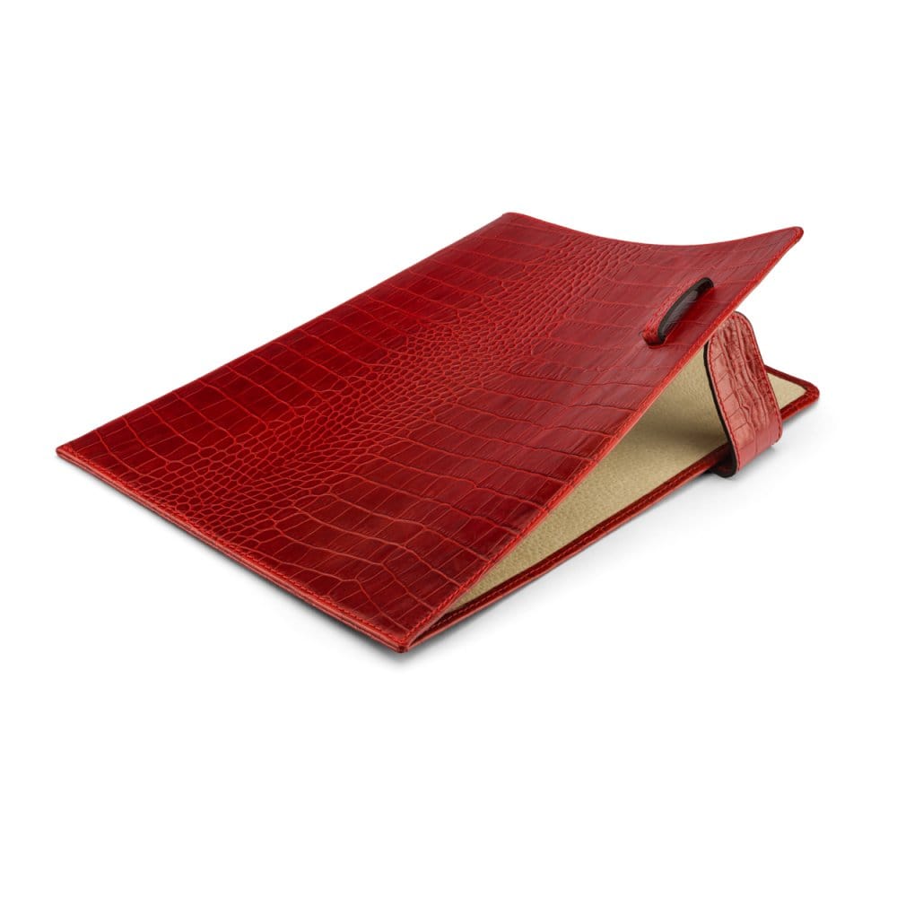 A4 leather document folder, red croc, inside view