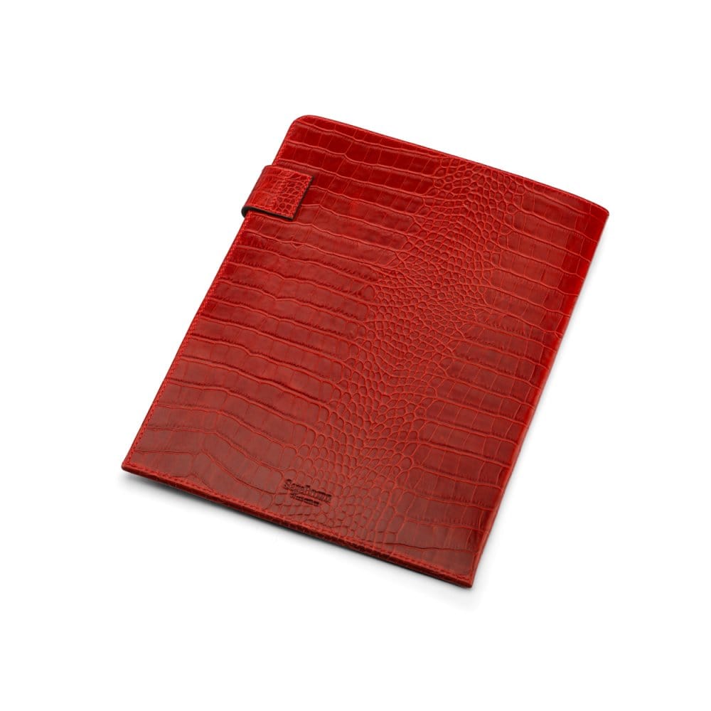 A4 leather document folder, red croc, back view