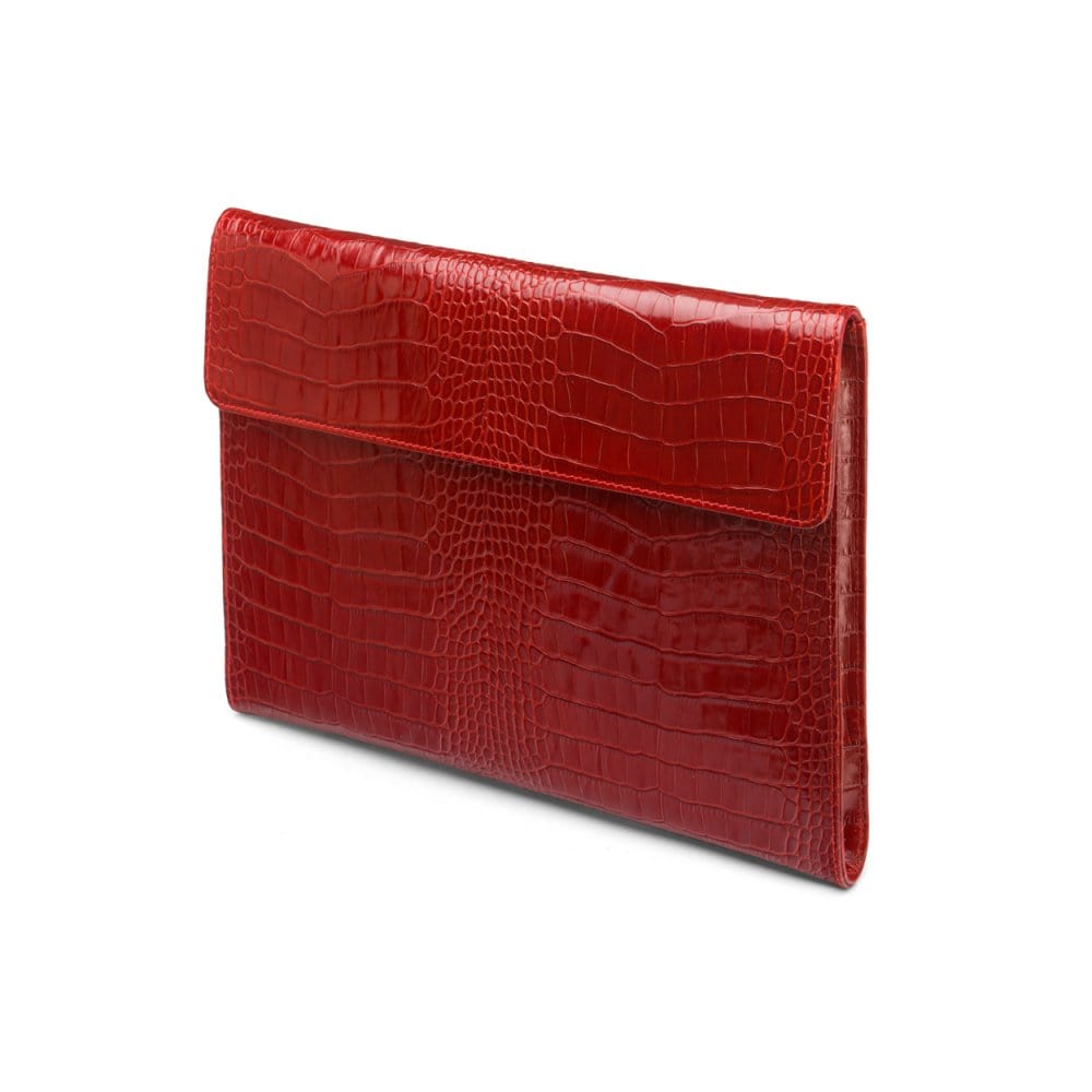 Leather envelope folder, red croc, front