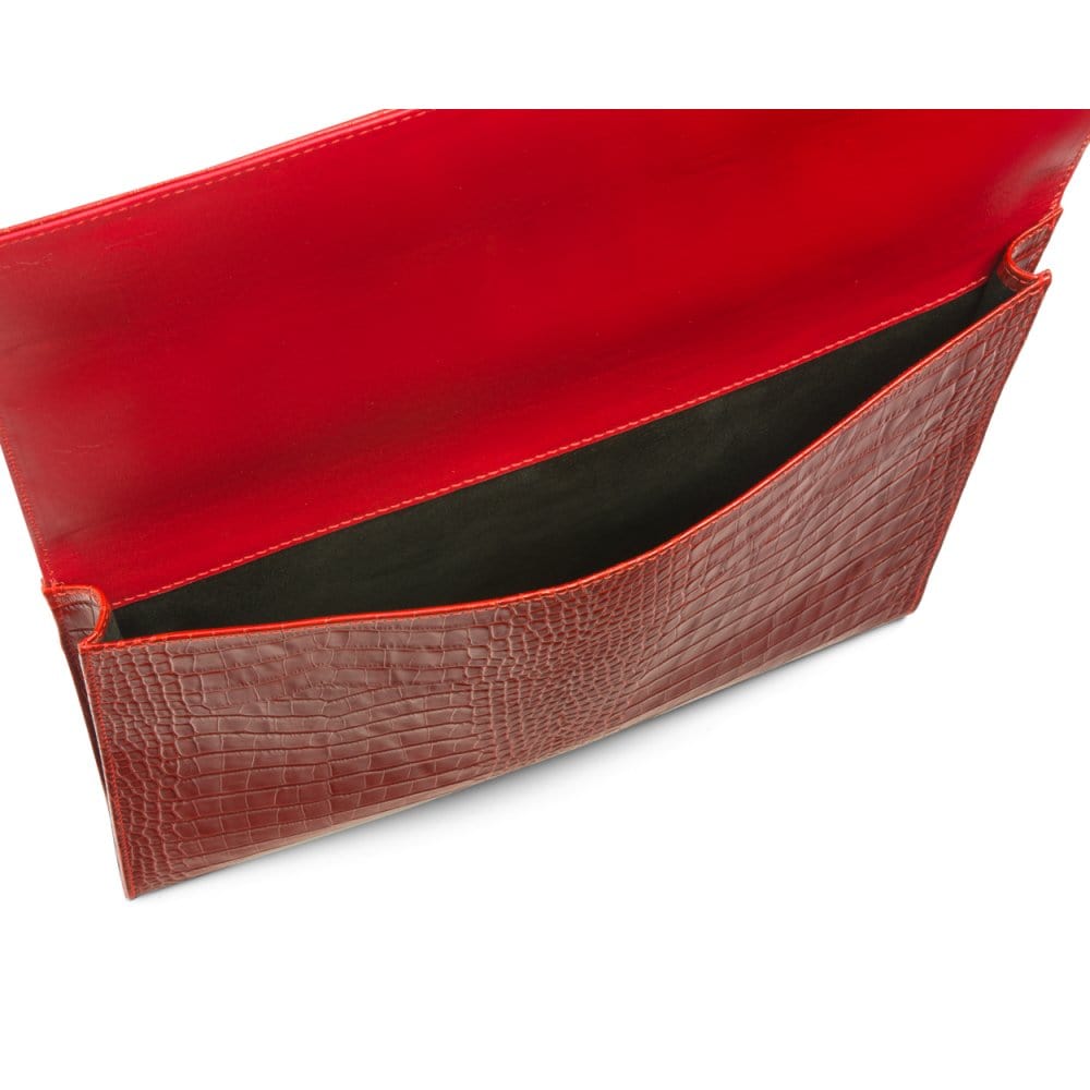 Leather envelope folder, red croc, inside