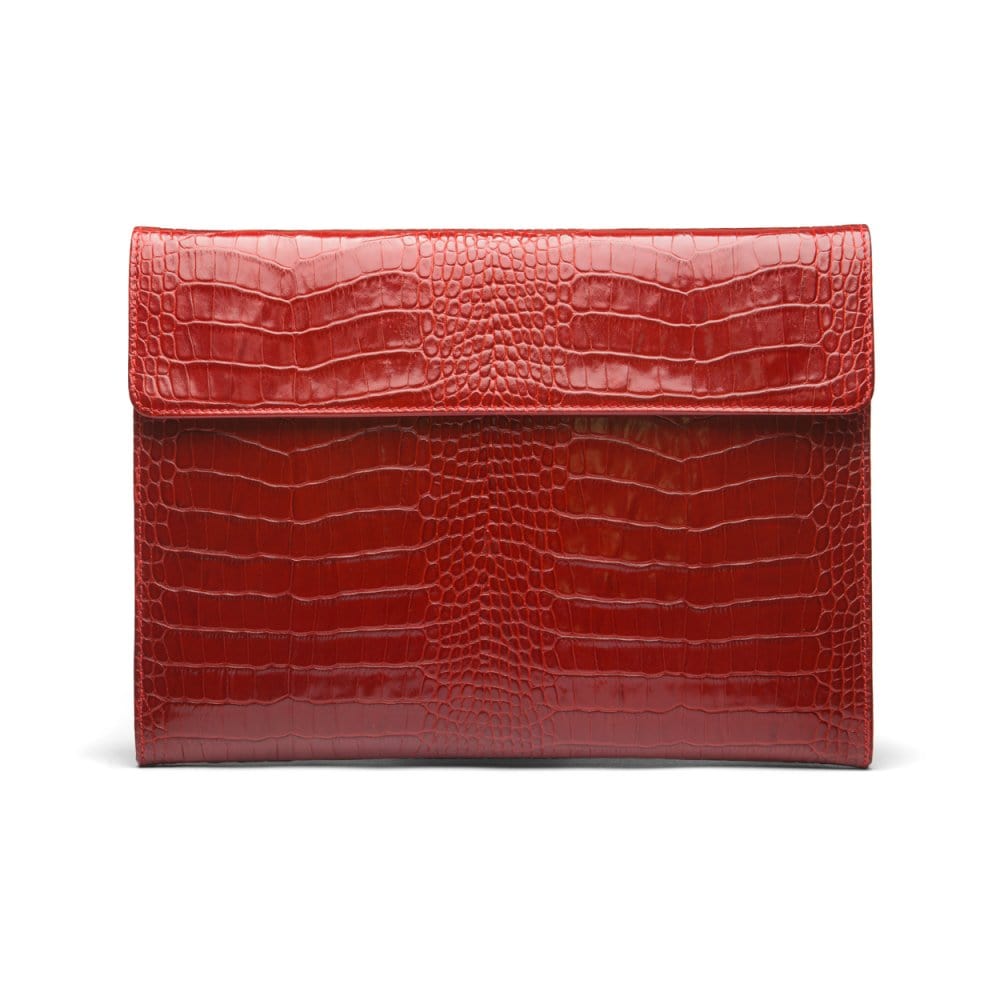 Leather envelope folder, red croc, front view