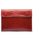 Leather envelope folder, red croc, front view