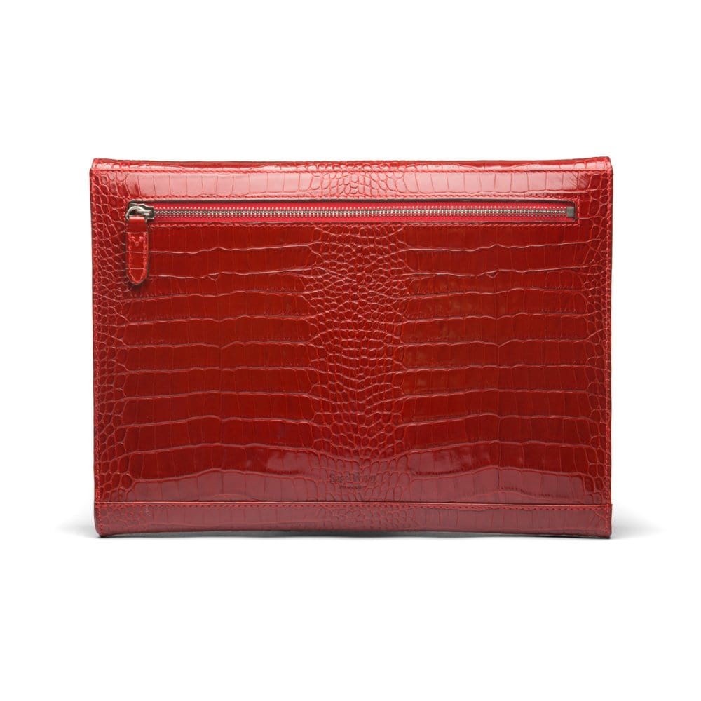 Leather envelope folder, red croc, back