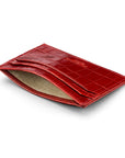 Flat leather credit card holder with middle pocket, 5 CC slots, red croc, inside