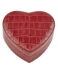 Leather heart shaped jewellery box, red croc, front