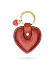 Leather heart shaped key ring, red croc, front