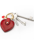 Leather heart shaped key ring, red croc