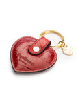 Leather heart shaped key ring, red croc, back