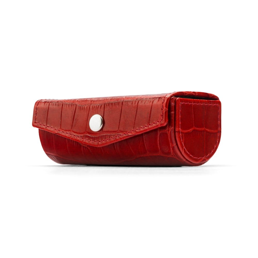 Leather lipstick case, red croc, front