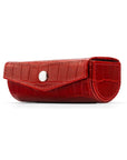 Leather lipstick case, red croc, front