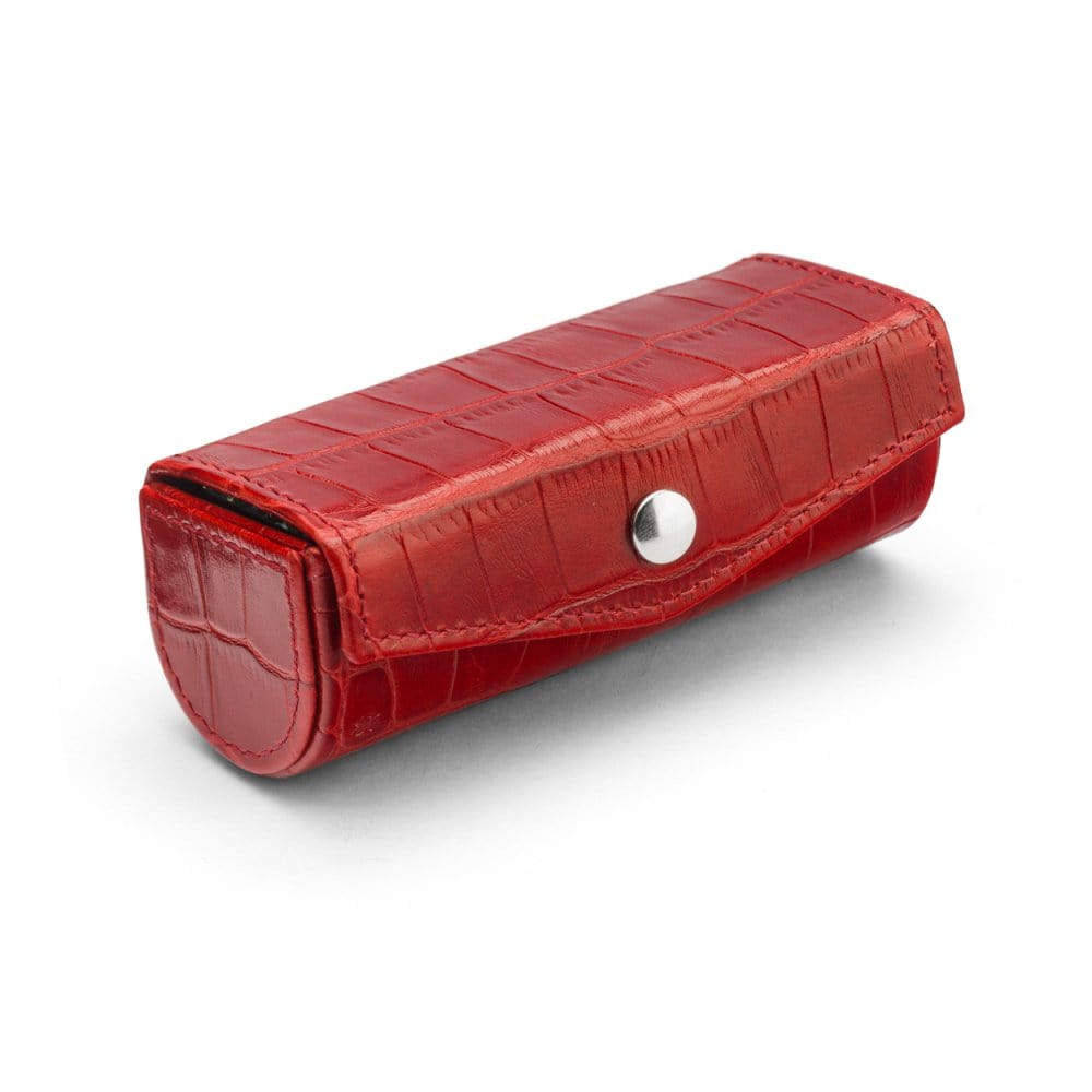 Leather lipstick case, red croc, top